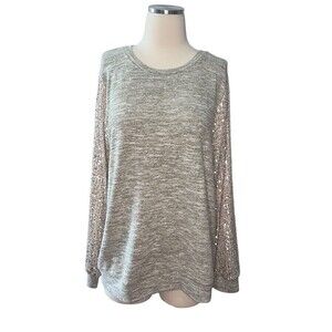 THML Women's Sweat Shirt Raglan With Sequin Sleeves Gray Rose Size Large
